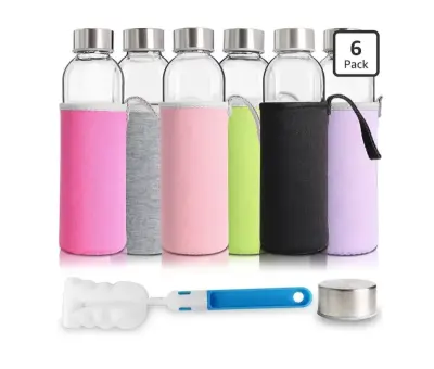 6 pack 18oz glass bottles with sleeves (similar to image)