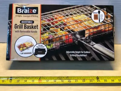 Braize adjustable grill basket with removable handle