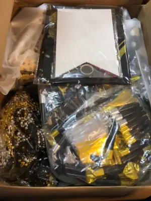 Box of Happy new year party supplies