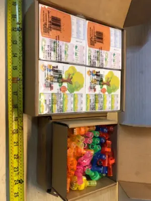 Box of activity cards and two boxes of finger lights