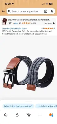 1PC Elastic Reversible Belts for Men
