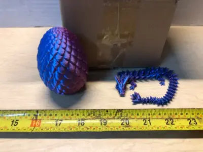 Box of 3D printed dragons and eggs