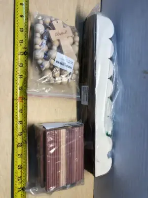 Scalloped decorative wood trim, 12pc cedar pieces, blessed wodden cross