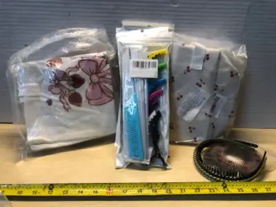 Tote bag, 3 pack 10pc rat tail combs, lunch box, headbands