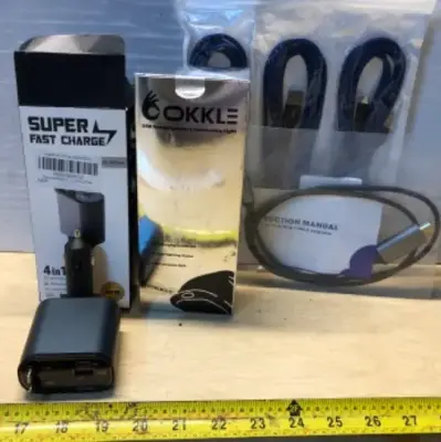 2 boxes 4 in 1 fast car chargers, rechargeable and removable light, 3 micro usb chargers, C to HDMI cord