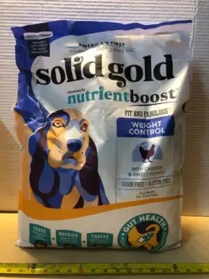 22lbs solid gold weight control dog food opened exp:5:30/27