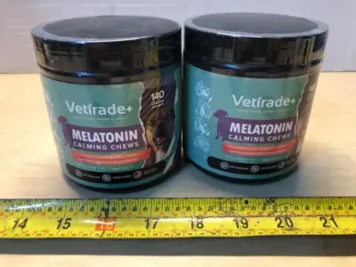 2 tubs melatonin calming dog chews exp:5/26