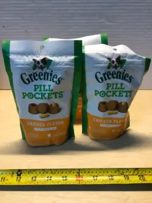 3 bags 7.9oz each greenies pill pockets dog treats exp:5/18/26