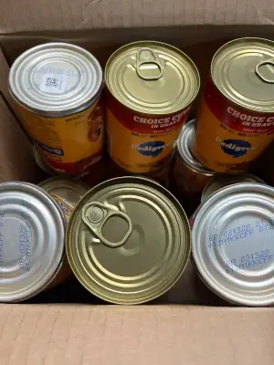 box of pedigree dog food (mostly in date)