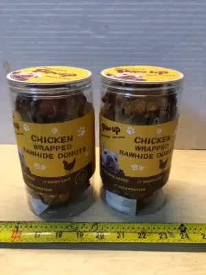 2 tubs 12.5oz chicken wrapped rawhide donuts exp:4/17/27