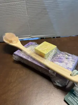 bath brush , lavender soap, bar soap
