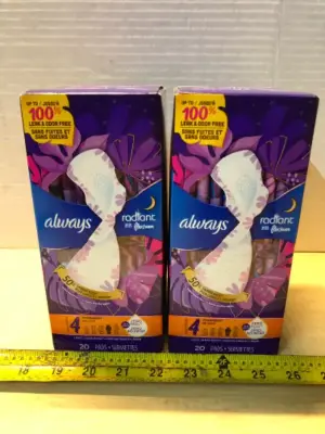 2 boxes always radiant size 4 pads with wings 20 count each