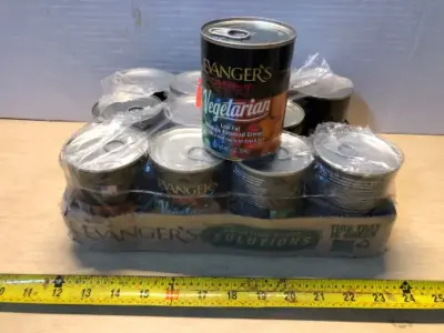 12 cans evangers vegetarian dog and cat food exp:12/28