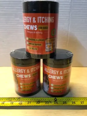 3 tubs allergy and itching chews for dogs exp:11/9/27