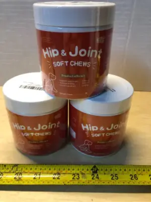 3 tubs 120 chews each hip and joint dog chews exp:8/23/26