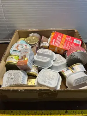 box of variety dog & cat food