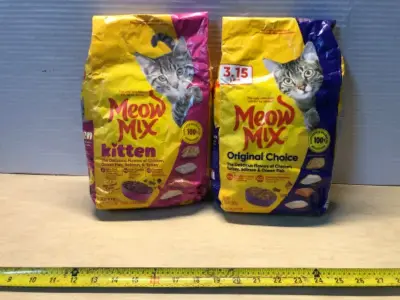 3.15lb meow mix kitten food exp:4/7/27, 3.15lb meow mix cat food exp:7/21/27