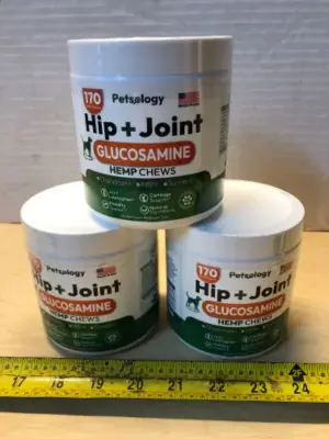 3 tubs 170 chews each hemp hip and joint dog chews exp:5/27