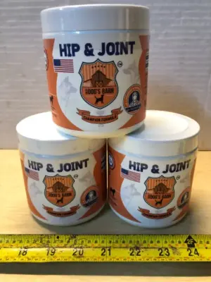 3 tubs 9oz each hip and joint chews for dogs exp:6/27