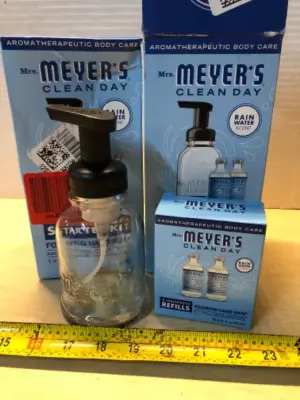 2 boxes mrs Meyers concentrated refills and glass refillable pump
