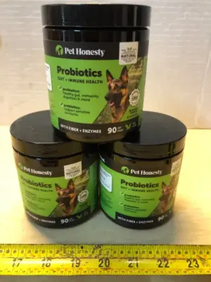 3 tubs 90 chews each probiotics gut + immune health for dogs exp:5/22/26