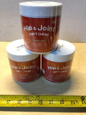 3 tubs 120 chews each hip and joint dog chews exp:8/23/26