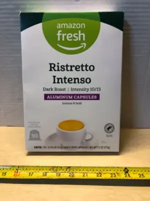50 count aluminum capsules compatible with Nespresso dark roast coffee exp:4/22/26