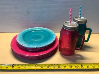 4 small plates 4 large plates 2 mason jar cups