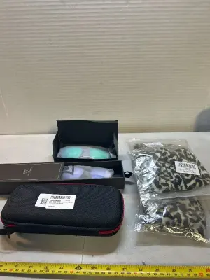 2 sunglasses 3 bandana headbands, hardcase