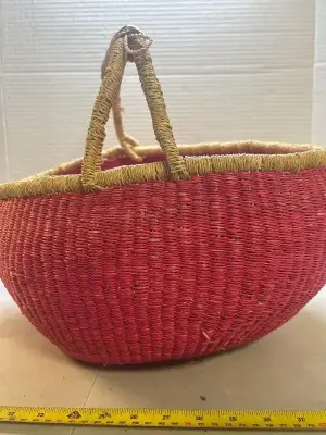 pink basket with leather handle cover