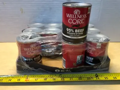 12 cans wellcore 95% beef grain free dog food exp:7/20/27