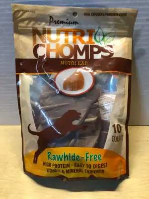 1LB nutri chomps rawhide free high protein dog treats exp:3/26/27