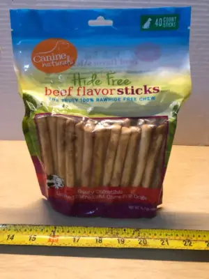 14.1oz beef flavor sticks rawhide free dog treats exp:9/30/26
