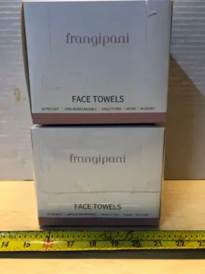 2 boxes 50 count each frangipani face towels 100% biodegradable and vegan