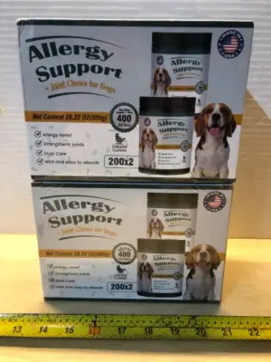 2 boxes allergy support joint chews for dogs 400 soft chews per box exp:could not find date