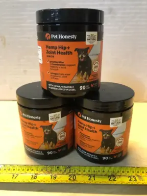 3 tubs 90 chews each hemp hip and joint dog chews exp:5/13/26