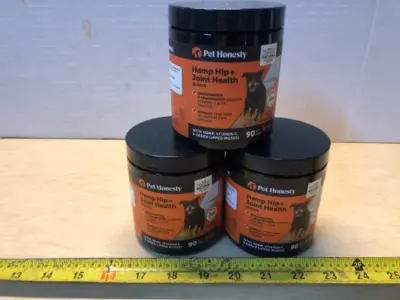 3 tubs 90 chews each hemp hip and joint dog chews exp:5/13/26