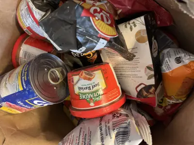 bag of variety canned goods