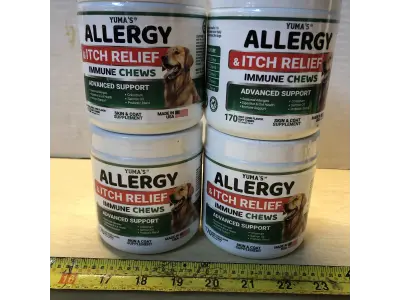 4 tubs yumas allergy and itch relief dog chews 170 chews each  exp:2/28