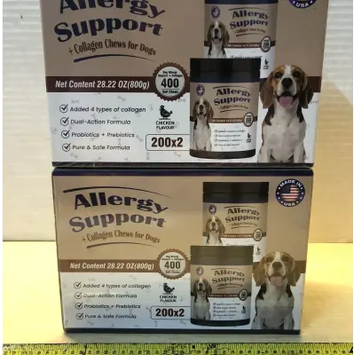 2 boxes allergy support dog chews 400 chews per box exp: can’t find date