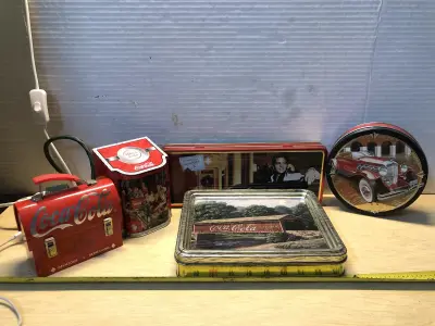 5 pc metal coke cola tins