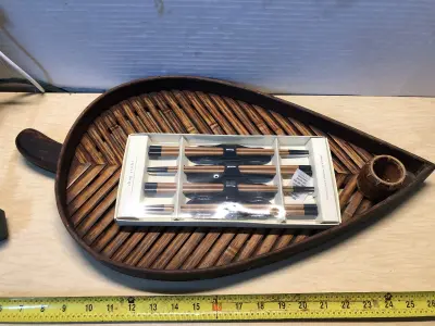 Wooden sushi tray with napkin holder and chop sticks