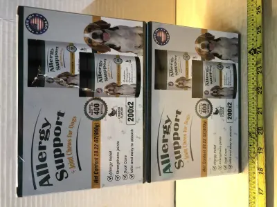 2 boxes allergy support 400 dog chews each exp: can’t find date
