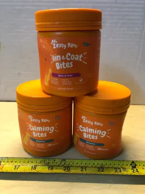 3 tubs 90 chews each skin and coat bites exp:6/26