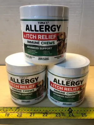 3 tubs 170 chews each allergy and itch relief exp:2/28