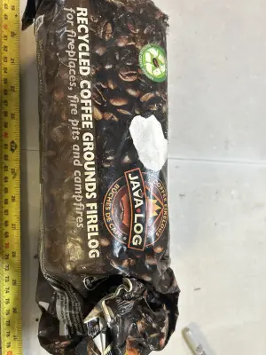 recycled, coffee grounds, fire log opened as is