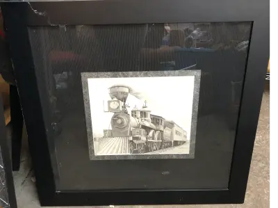 Black and white train framed image