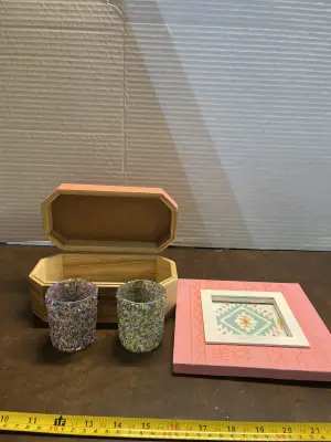decorative box , picture frame, candle holders