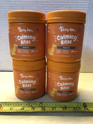 4 tubs 90 dog chews each calming bites exp:2/26