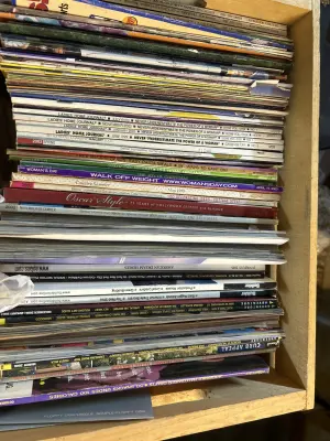 wooden crate of magazines